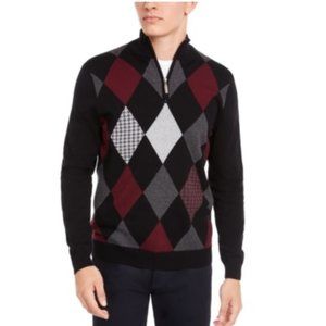 NWT CLUBROOM Mens Black Argyle Long Sleeve Mandarin Collar Cotton XXL $65 5E031